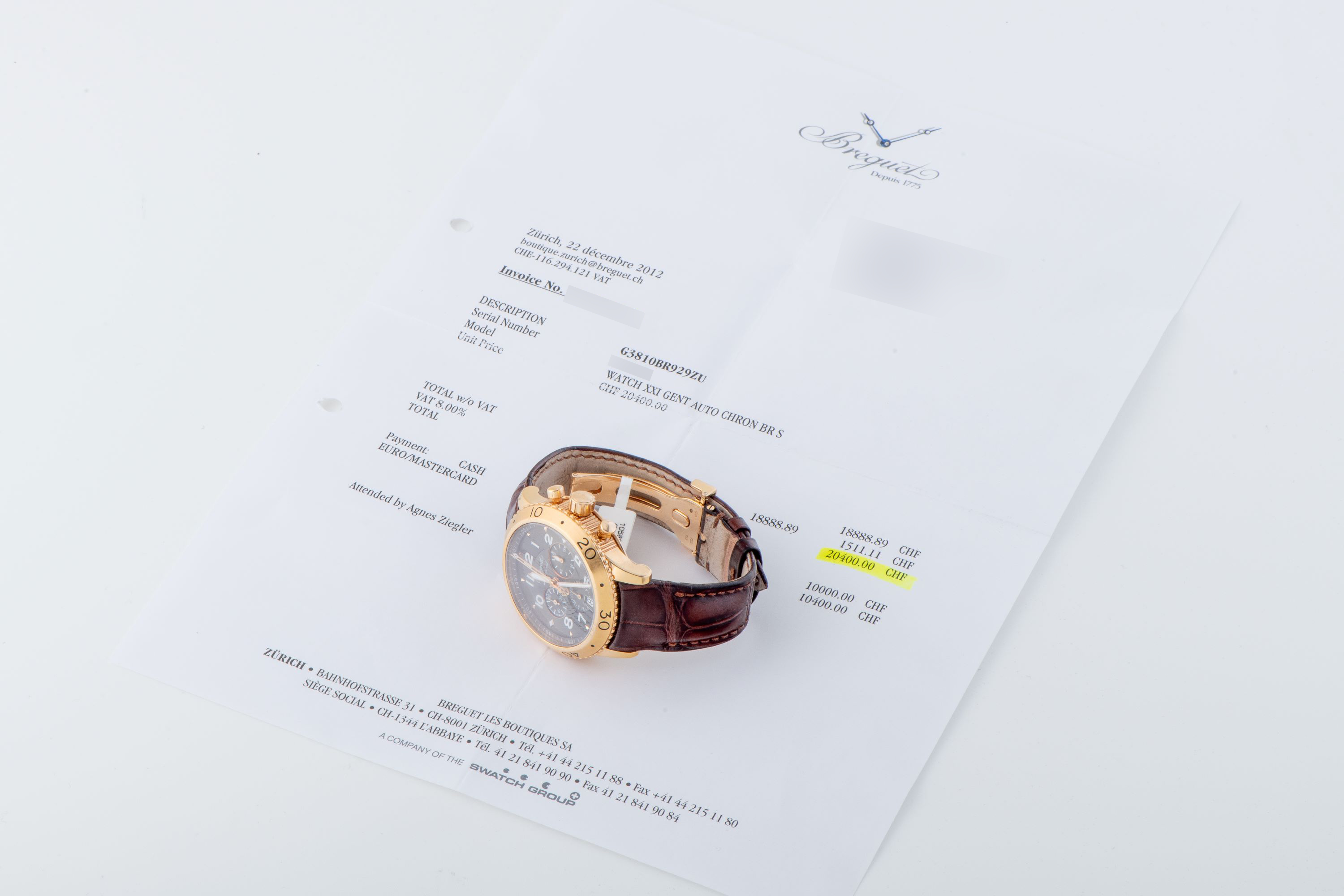 Ineichen Auctioneers - Type XXI Retour en Vol Ref. 3810 in 18K