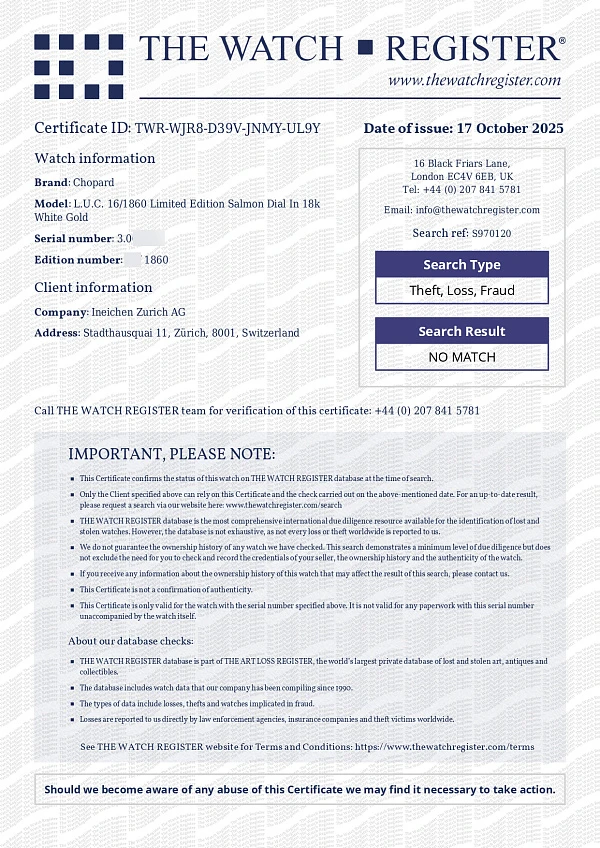 L.U.C. 16/1860 Limited Edition Salmon Dial in 18k White Gold