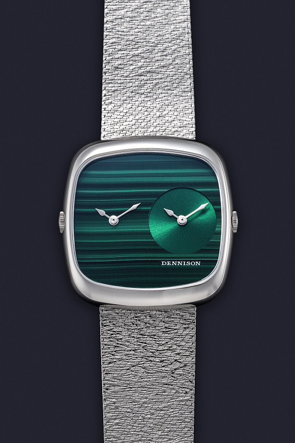 Dual Time Malachite in Stainless Steel