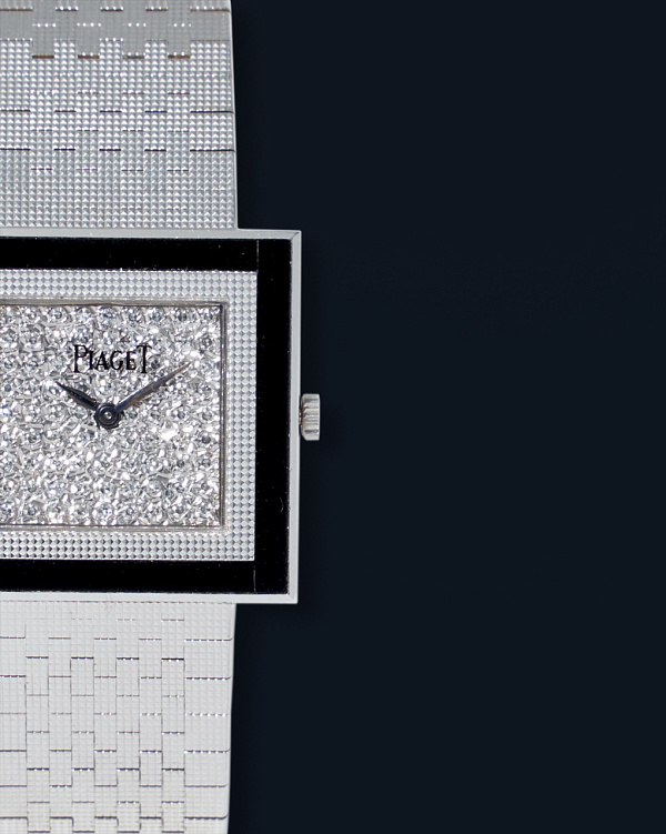 Vintage Square Ref. 9200 in 18k White Gold with Diamonds & Onyx Dial