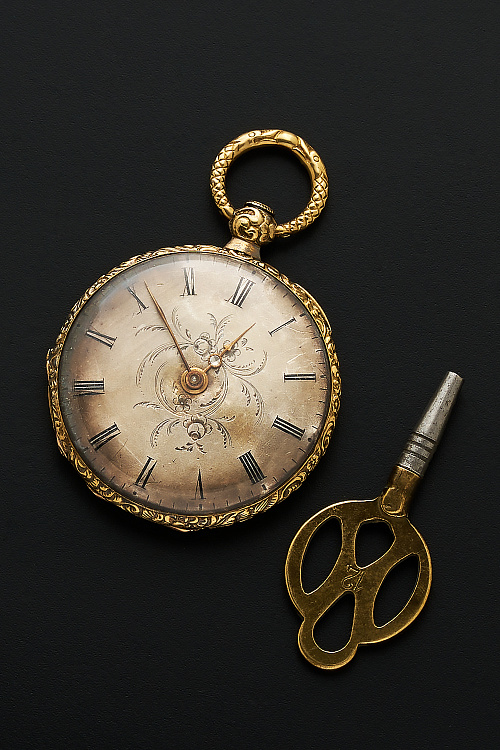 Small Pocket Watch 18k Yellow-Gold 32mm with Key