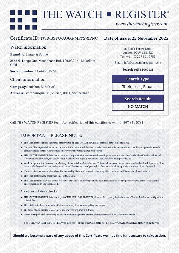 Lange One Moonphase Ref. 109.032 in 18k Yellow Gold