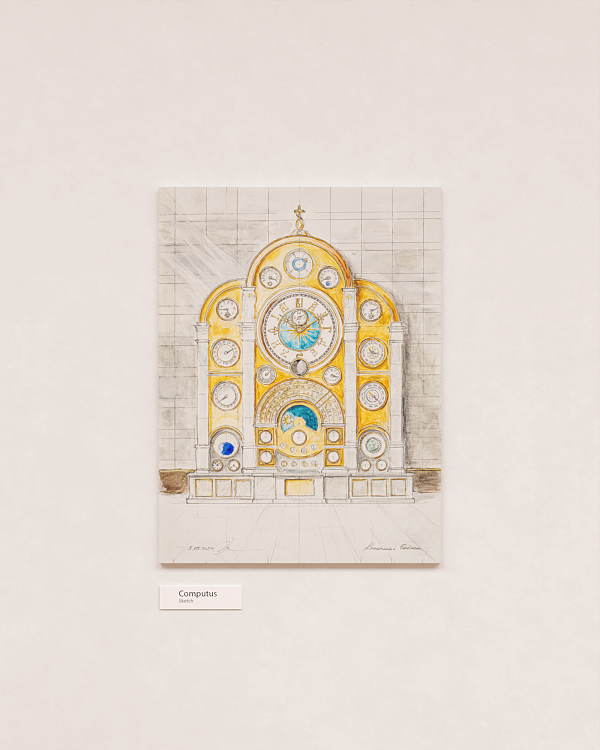 Sketch of the Monumental Grand Complication “Computus” Clock, 24 × 32 cm
