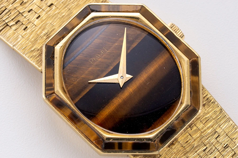 Octagonal Dress Watch Ref. 9341AG with Tiger Eye Dial and Bezel in 18k Yellow Gold