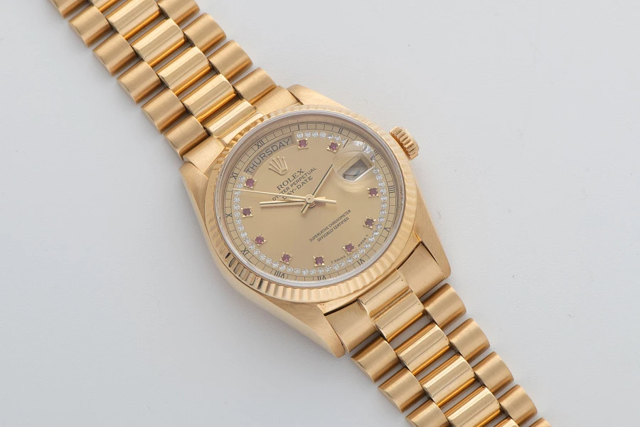 Day-Date Ref. 18038 with 'Ruby String Dial' in 18k Yellow Gold
