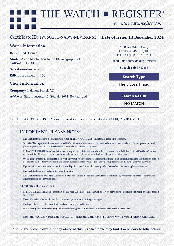 Aston Martin Tourbillon Chronograph Ref. CAR5A8EFT6181