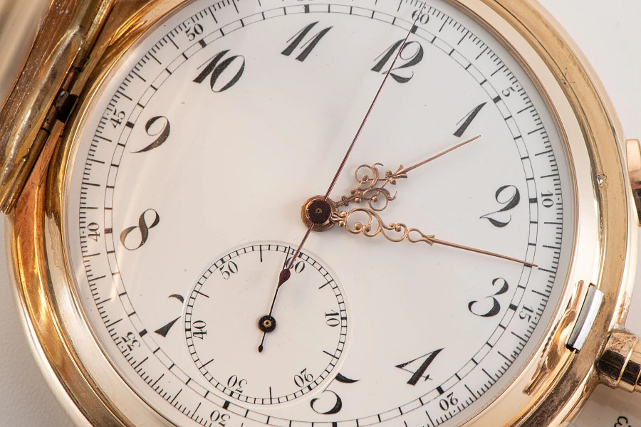 1900s Quarter Repeater Chronograph Pocket Watch in 14k Yellow Gold (Orlando Case)
