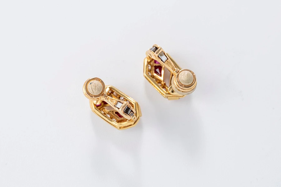 Jewelry Set with Watch, Earrings, and Necklace in 18k Yellow Gold with Diamonds and Rubies