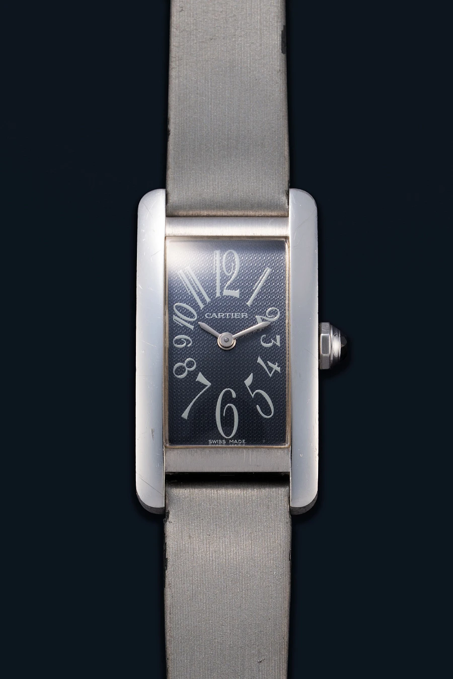 Tank Américaine with Grey Guilloche Dial Ref. 1713 in 18k White Gold