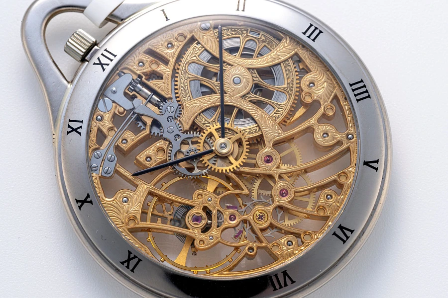 Skeletonized Pocket Watch in 18k White Gold