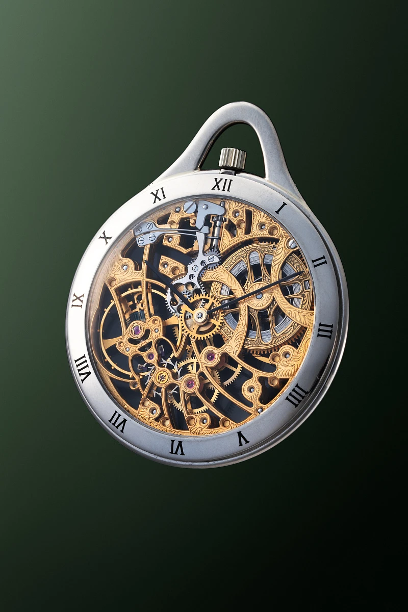 Skeletonized Pocket Watch in 18k White Gold