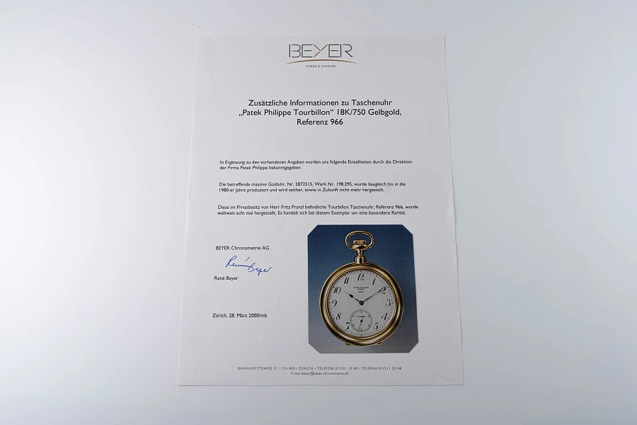 Obersvatory Chronometer Tourbillon Pocket Watch Ref. 966J in 18k Yellow Gold