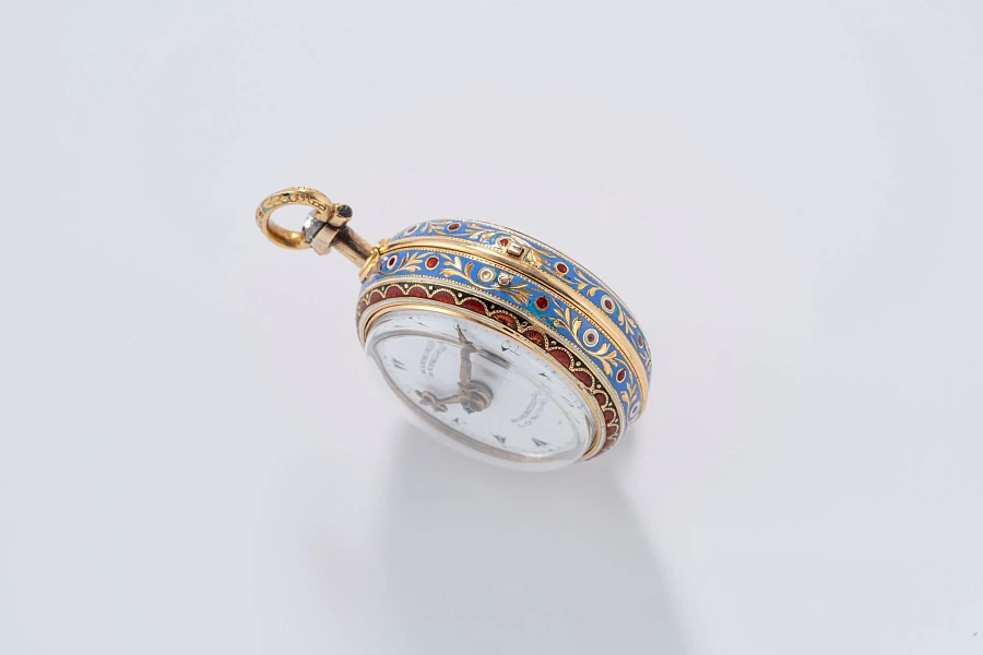 Pocket Watch with Enamel Decoration in 18k Yellow Gold