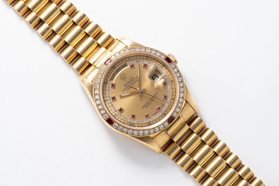 Diamonds and Rubies String Dial Day-Date Ref. 18378 in 18k Yellow Gold