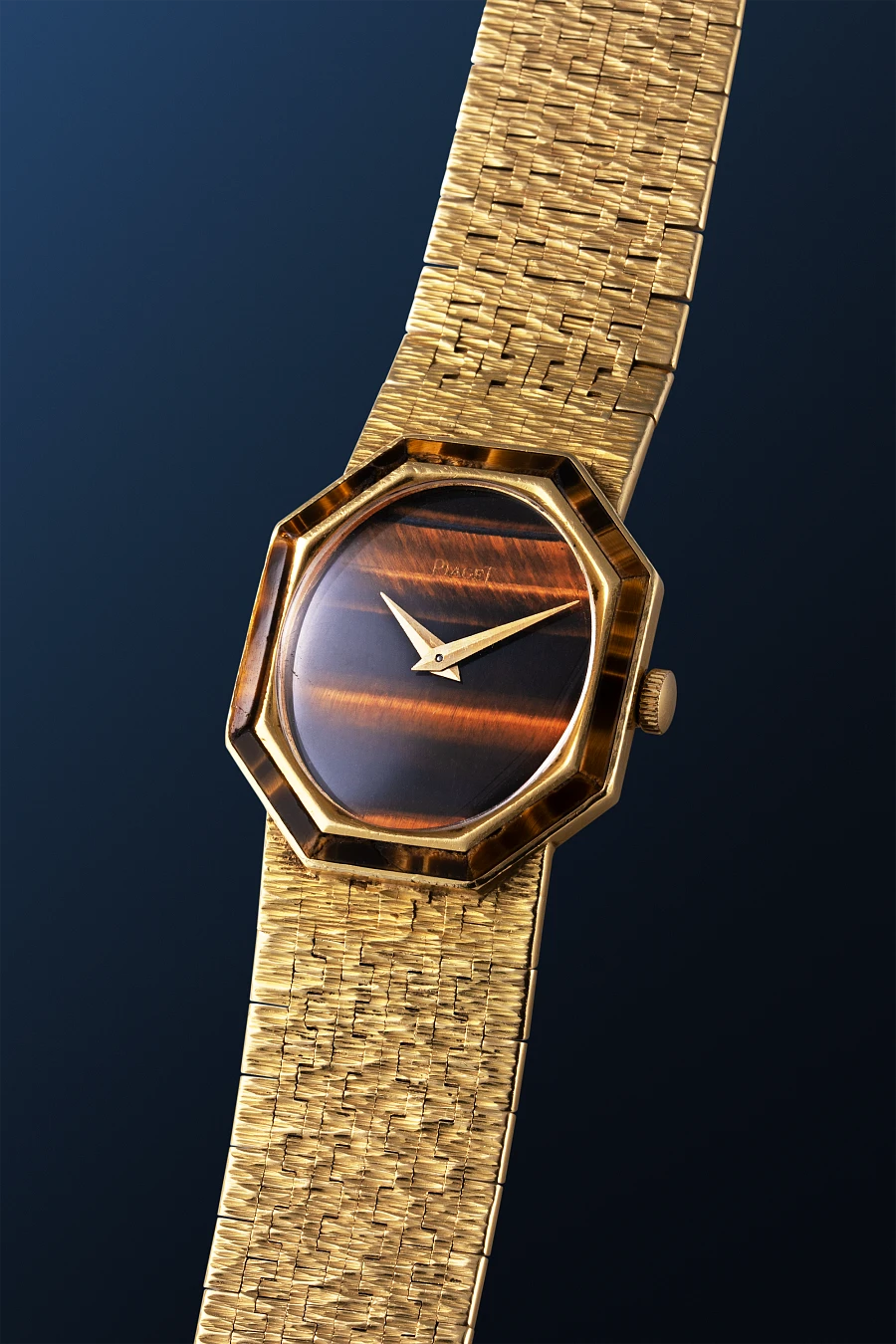 Octagonal Dress Watch Ref. 9341AG with Tiger Eye Dial and Bezel in 18k Yellow Gold