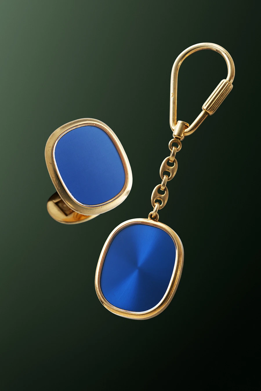 Ellipse Cuff Links and Keychain in 18k Yellow Gold