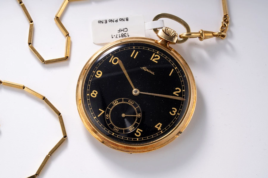 Pocket Watch in 14k Yellow Gold with Chain in 18k Yellow Gold