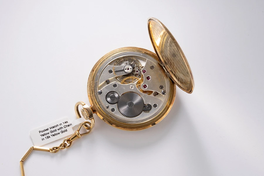 Pocket Watch in 14k Yellow Gold with Chain in 18k Yellow Gold