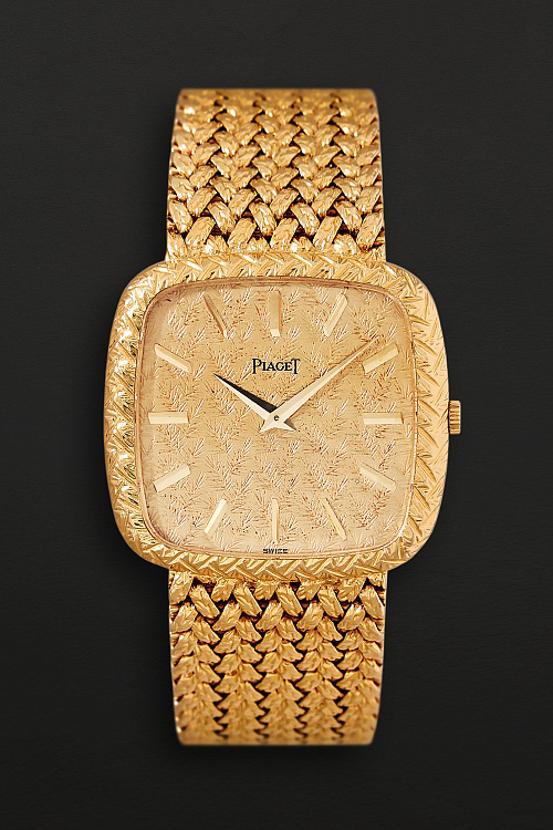 Vintage Textured Gold Stick Dial and Integrated Weave Link Bracelet Manual Wind