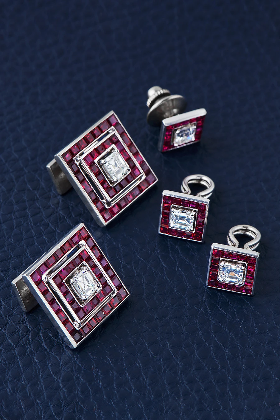 Asscher Cut Diamonds & Rubies Dress Set