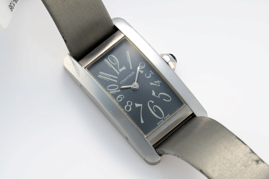 Tank Américaine with Grey Guilloche Dial Ref. 1713 in 18k White Gold