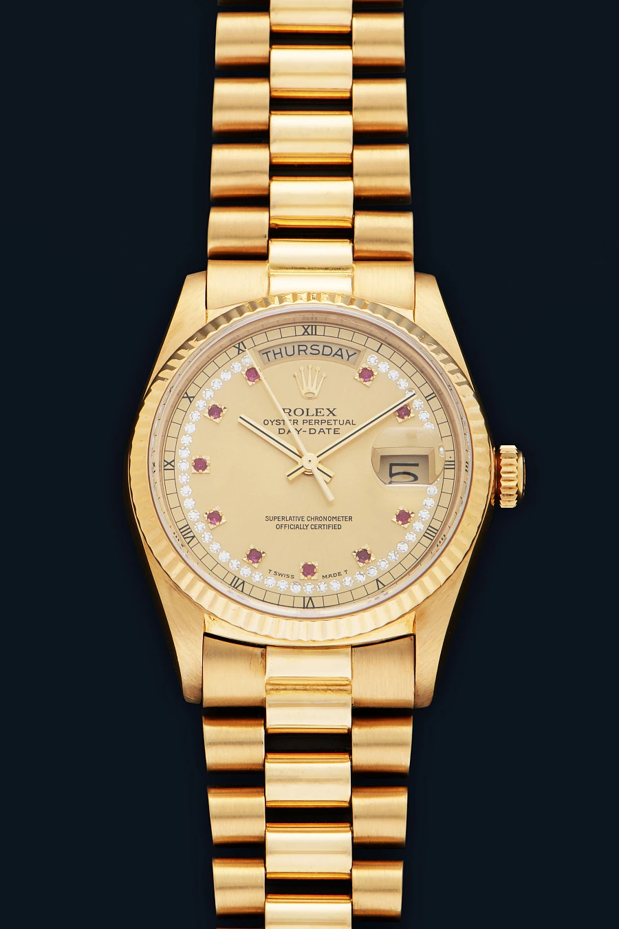 Day-Date Ref. 18038 with 'Ruby String Dial' in 18k Yellow Gold