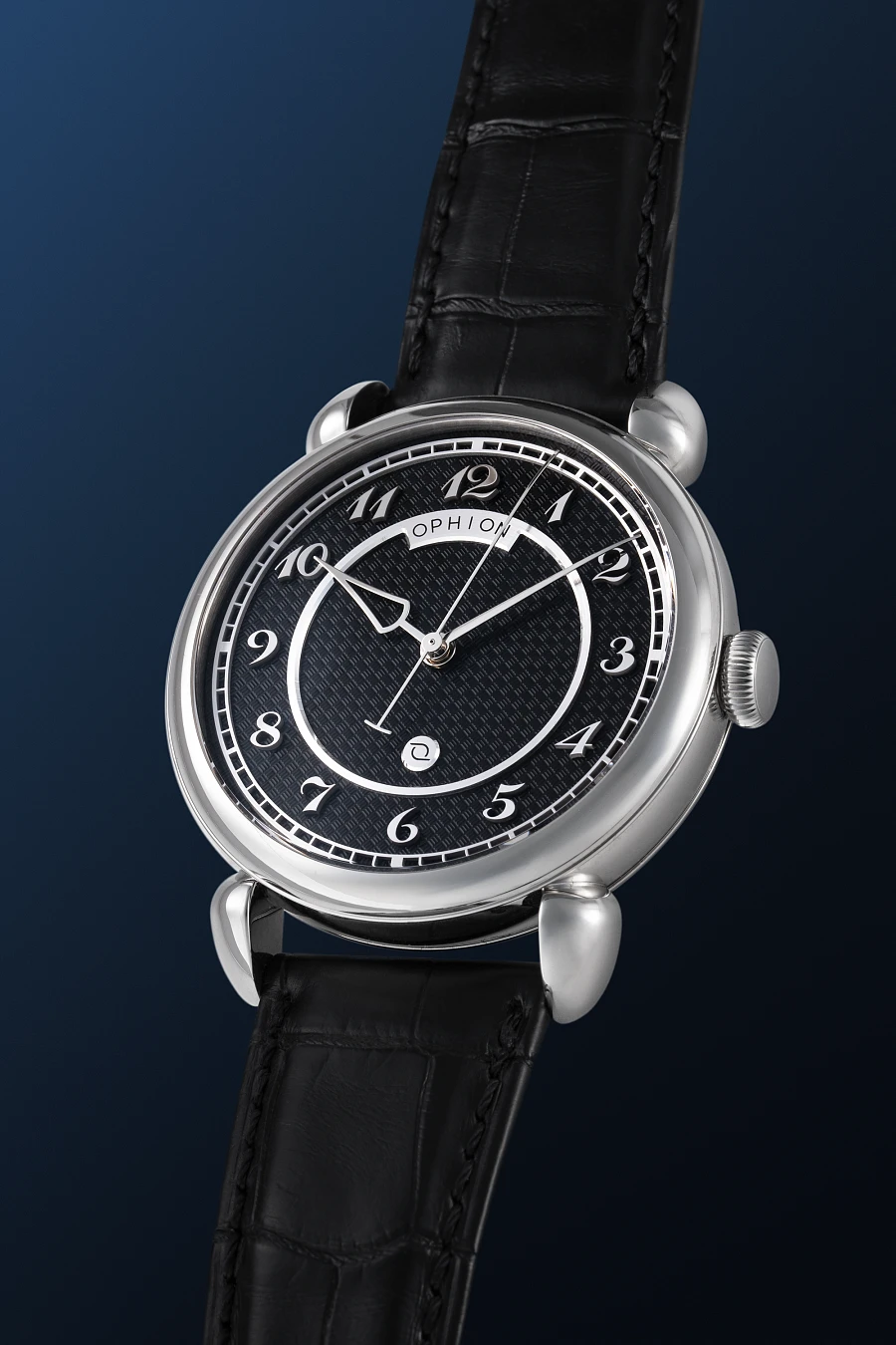 Black Guilloche Dial in Stainless Steel