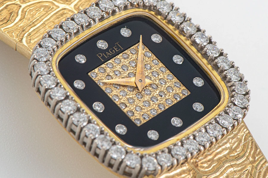 Onyx and Diamond Dial Watch Ref. 9906A in 18k Yellow Gold