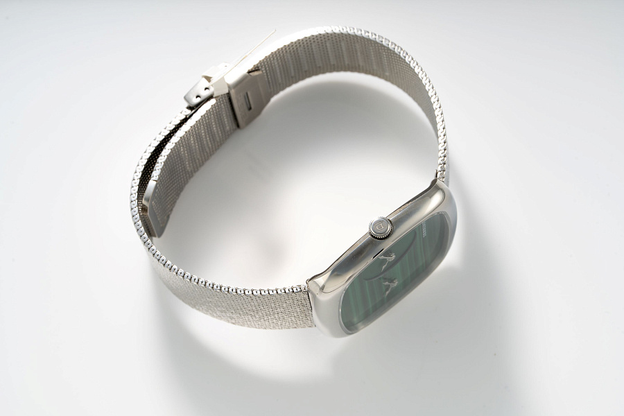 Dual Time Malachite in Stainless Steel