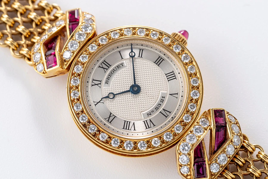 Jewelry Set with Watch, Earrings, and Necklace in 18k Yellow Gold with Diamonds and Rubies