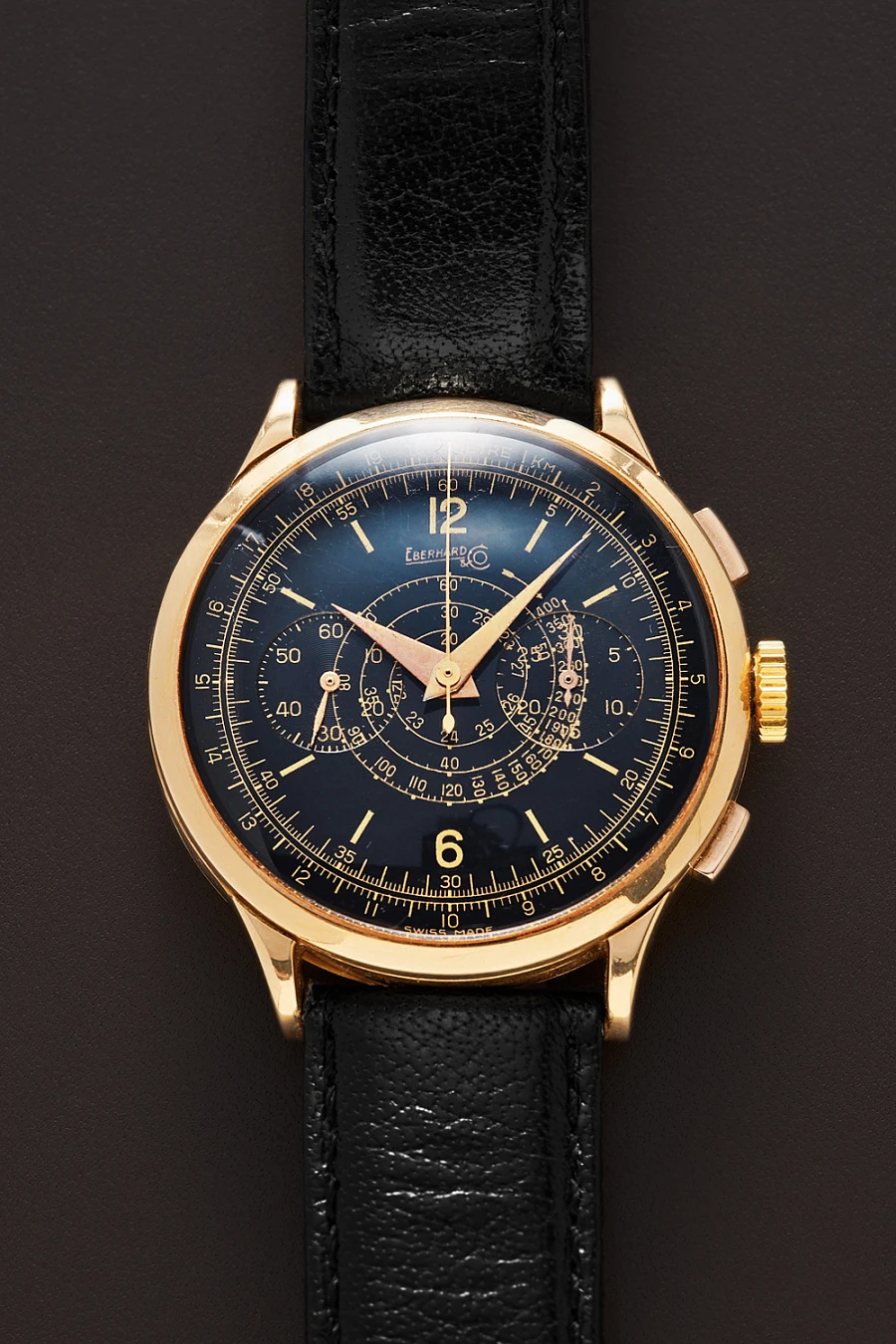 Vintage Chronograph 18k Gold Black Gilt Dial