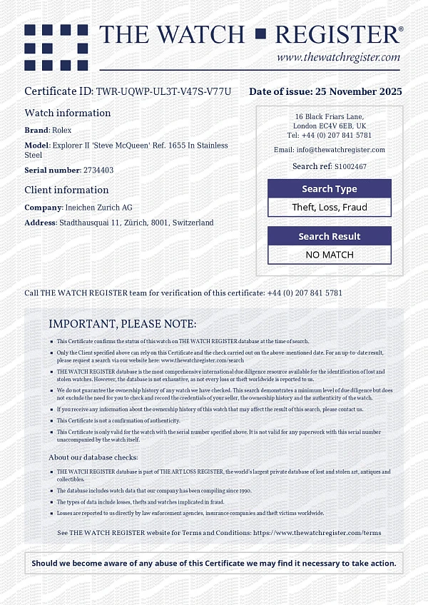 Explorer II 'Steve McQueen' Ref. 1655 in Stainless Steel