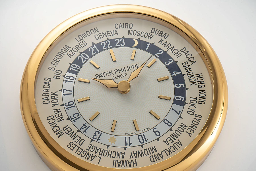Worldtimer Wall Clock in Gilt Brass