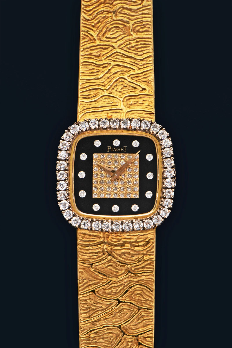Onyx and Diamond Dial Watch Ref. 9906A in 18k Yellow Gold