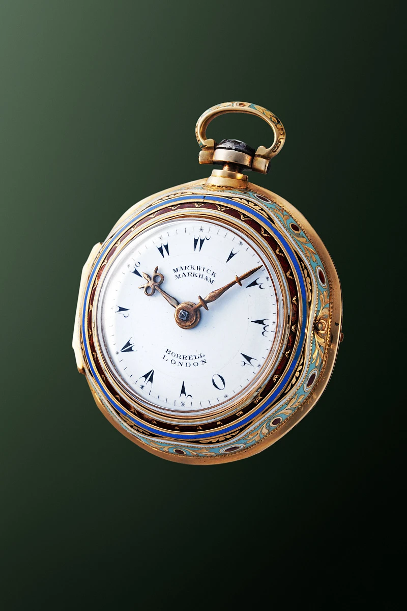 Pocket Watch with Enamel Decoration in 18k Yellow Gold