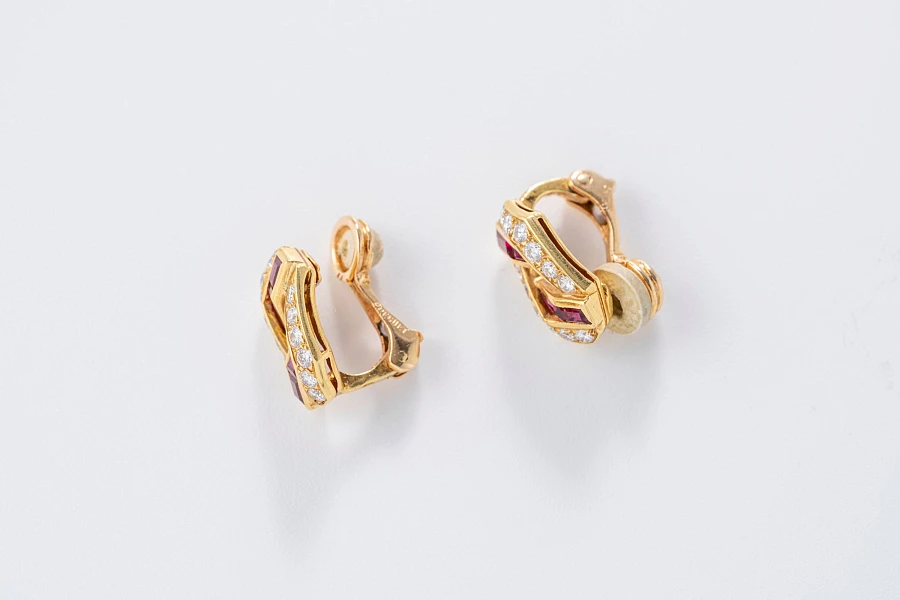 Jewelry Set with Watch, Earrings, and Necklace in 18k Yellow Gold with Diamonds and Rubies