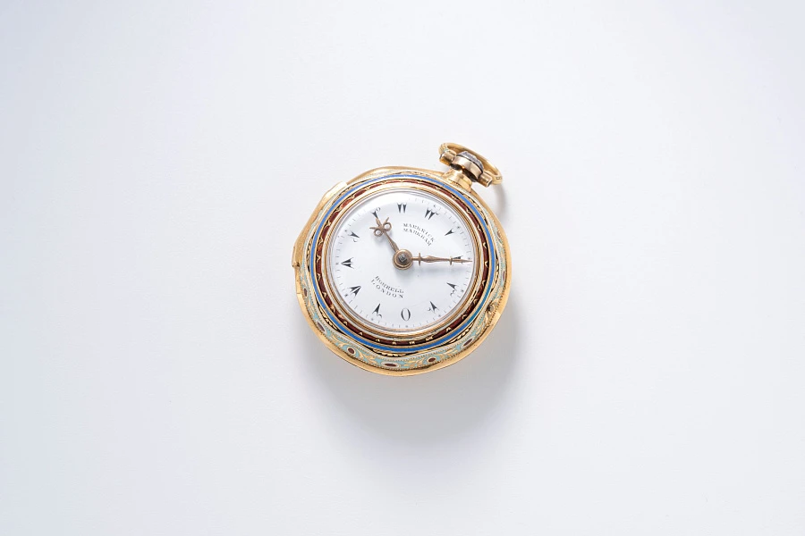 Pocket Watch with Enamel Decoration in 18k Yellow Gold