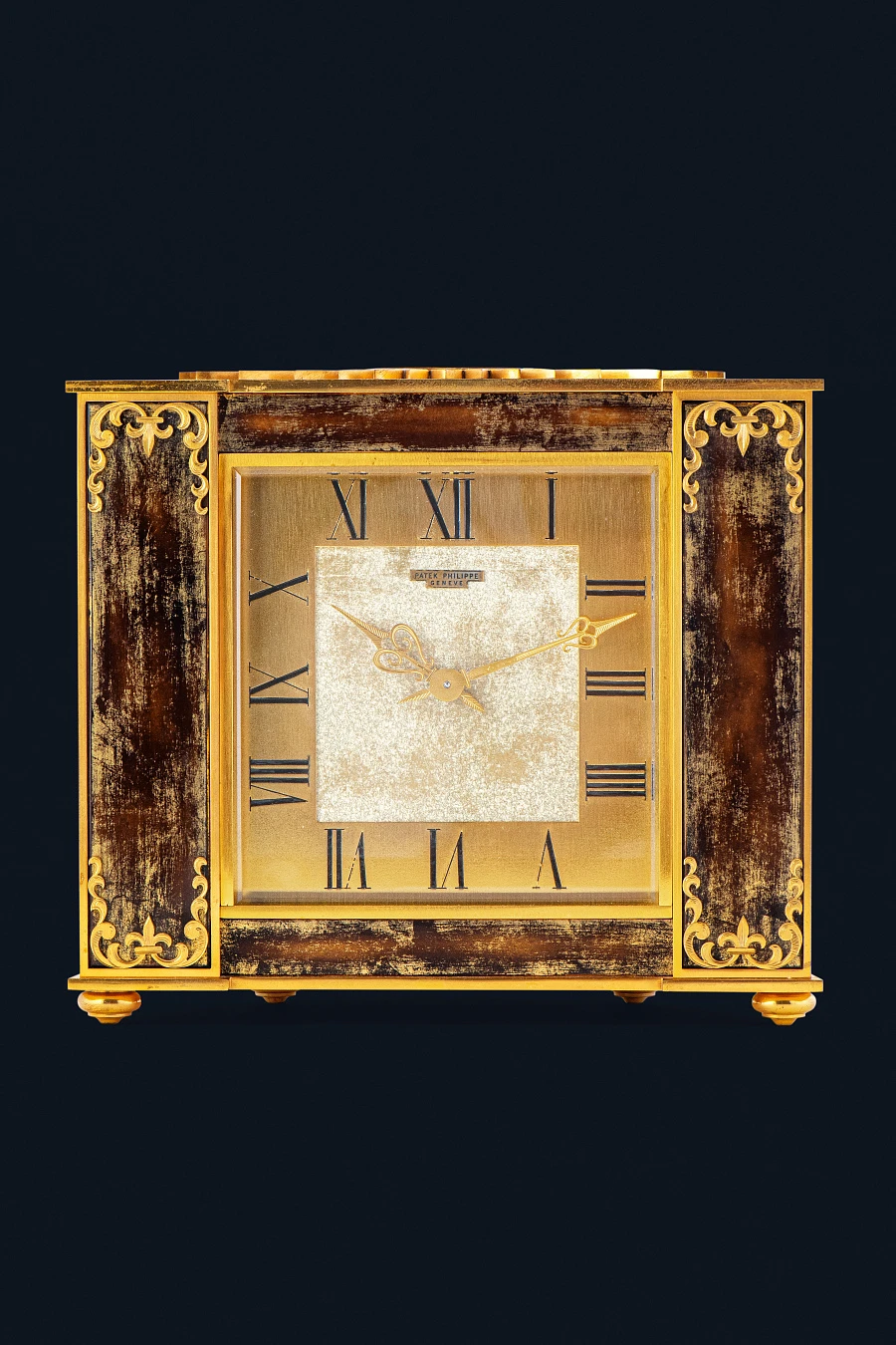 Table Clock in Gilt Brass with Wood