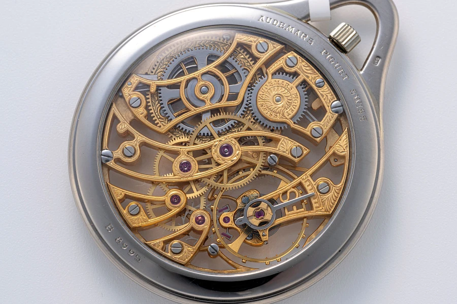 Skeletonized Pocket Watch in 18k White Gold