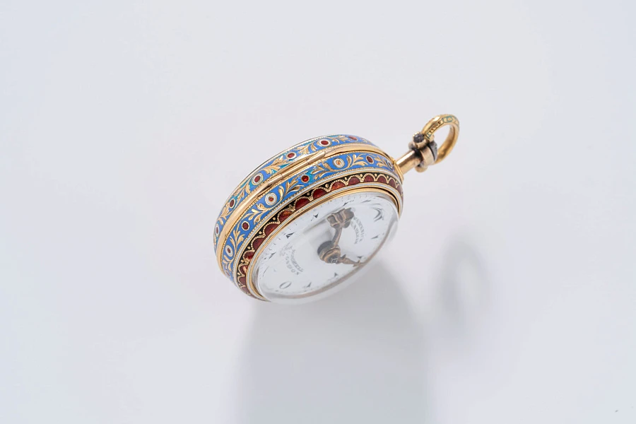 Pocket Watch with Enamel Decoration in 18k Yellow Gold