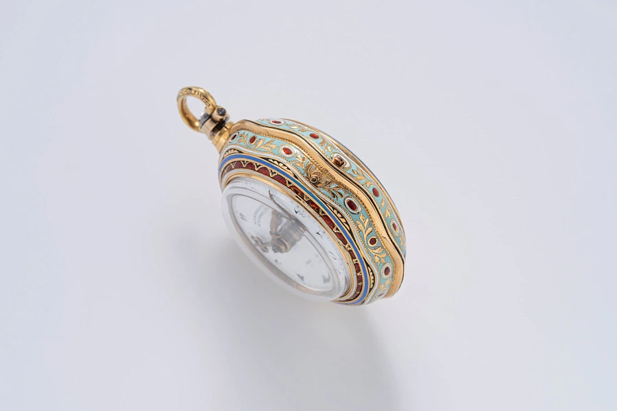 Pocket Watch with Enamel Decoration in 18k Yellow Gold