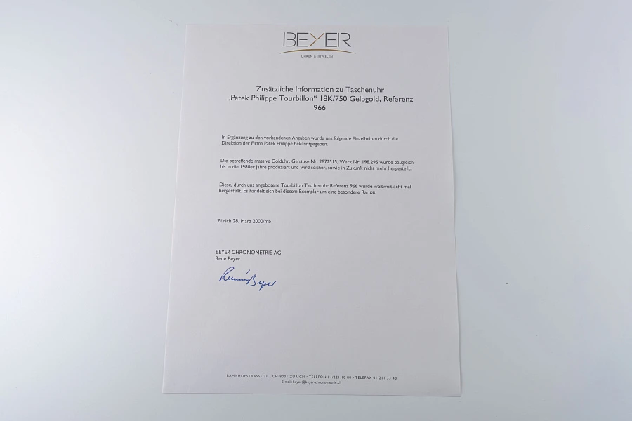 Obersvatory Chronometer Tourbillon Pocket Watch Ref. 966J in 18k Yellow Gold