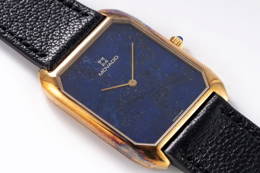 Angular Tank with Lapis Lazuli Dial in 14k Yellow Gold