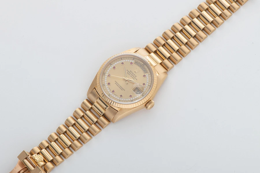 Day-Date Ref. 18038 with 'Ruby String Dial' in 18k Yellow Gold