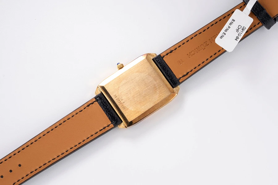 Angular Tank with Lapis Lazuli Dial in 14k Yellow Gold