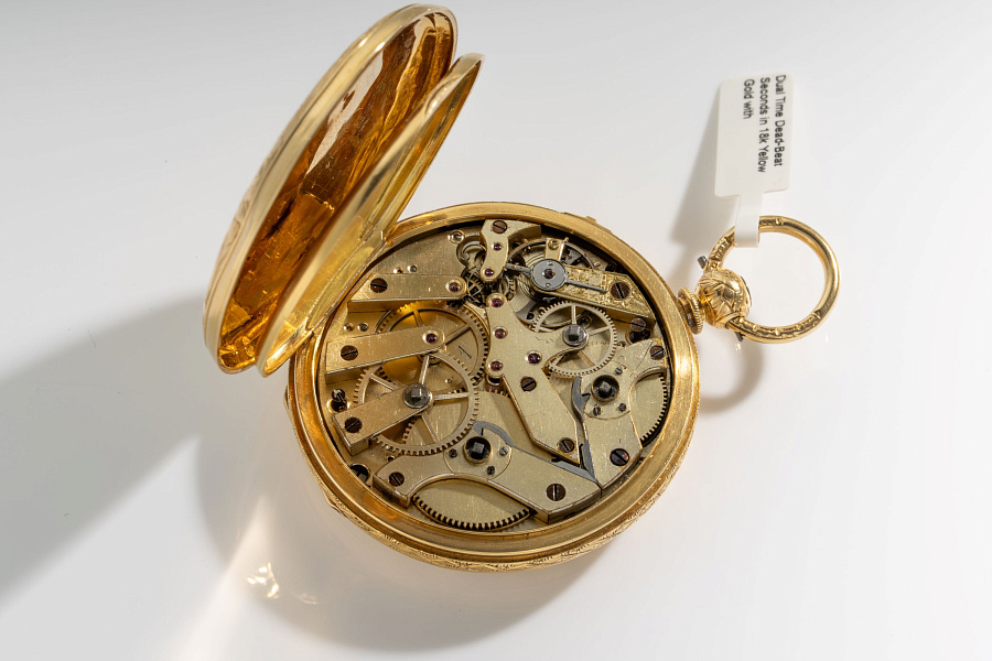 19th Century Dual Time Dead-Beat Seconds in 18k Yellow Gold with