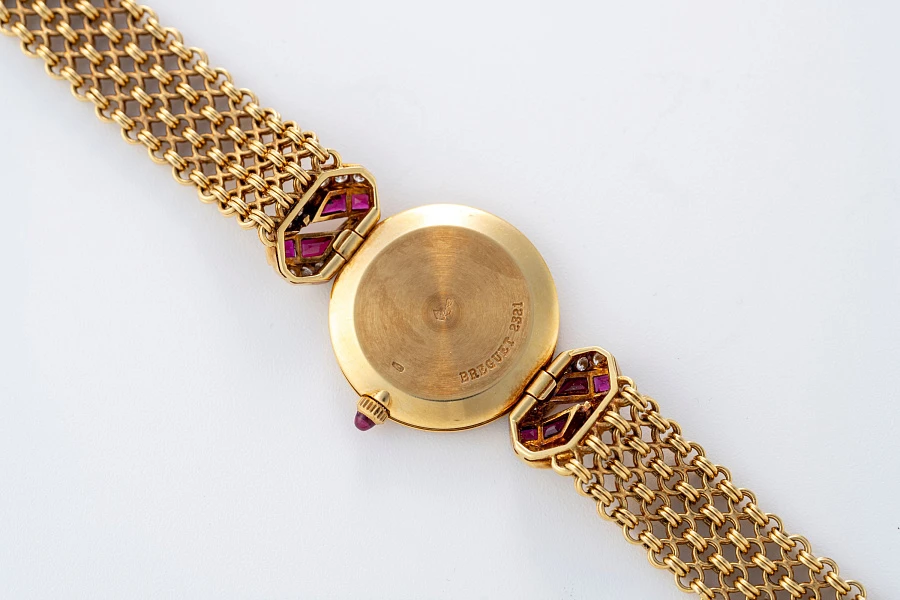 Jewelry Set with Watch, Earrings, and Necklace in 18k Yellow Gold with Diamonds and Rubies