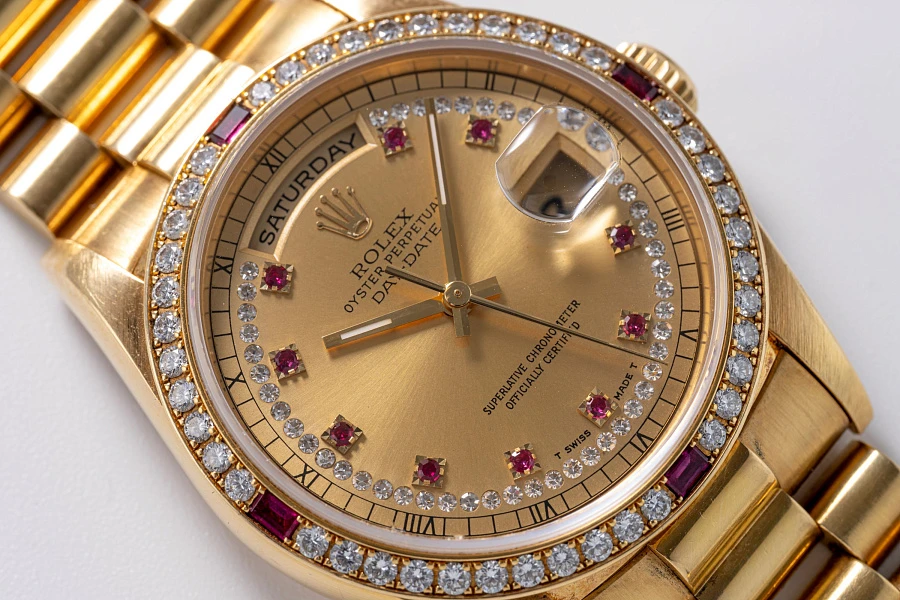 Diamonds and Rubies String Dial Day-Date Ref. 18378 in 18k Yellow Gold