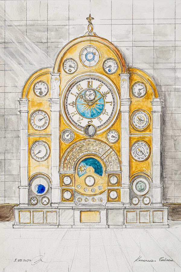 Sketch of the Monumental Grand Complication “Computus” Clock, 24 × 32 cm