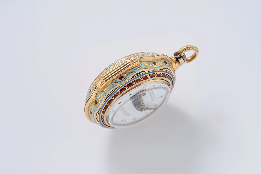 Pocket Watch with Enamel Decoration in 18k Yellow Gold